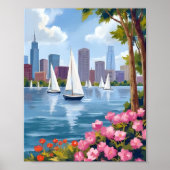 Boston Harbor Lente | Boot Baai Stadssilhouet Poster (Voorkant)