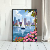 Boston Harbor Lente | Boot Baai Stadssilhouet Poster