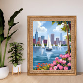 Boston Harbor Lente | Boot Baai Stadssilhouet Poster