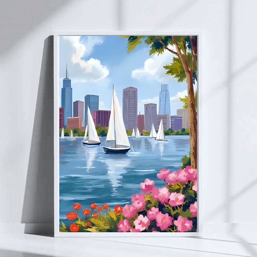 Boston Harbor Lente | Boot Baai Stadssilhouet Poster