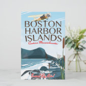 Boston Harbor Massachusetts Vluchtposter Briefpapier (Staand voorkant)