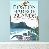 Boston Harbor Massachusetts Vluchtposter Canvas Afdruk (Insitu (Houten vloer))