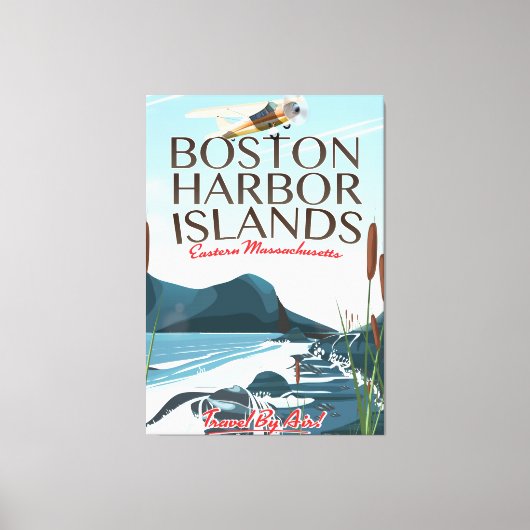 Boston Harbor Massachusetts Vluchtposter Canvas Afdruk (Voorkant)
