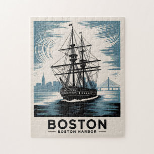 Boston Harbor Retro Groot Schip Vintage Maritiem Legpuzzel