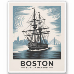 Boston Harbor Retro Houten Zeilschip Vintage Minim Sticker