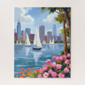Boston Harbor Spring | Boat Bay City Skyline Legpuzzel (Verticaal)