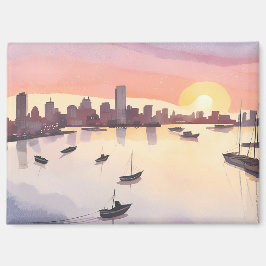 Boston Harbor | Watercolor Stad Massachusetts Magneet