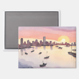 Boston Harbor | Watercolor Stad Massachusetts Magneet