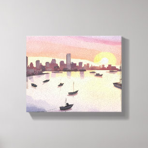 Boston Harbor Watercolor Stadsgezicht Massachuse Canvas Afdruk
