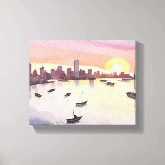 Boston Harbor | Watercolor Stadsgezicht Massachuse Canvas Afdruk (Voorkant)