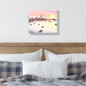 Boston Harbor | Watercolor Stadsgezicht Massachuse Canvas Afdruk (Insitu (Slaapkamer))