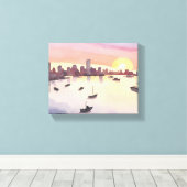Boston Harbor | Watercolor Stadsgezicht Massachuse Canvas Afdruk (Insitu (Houten vloer))