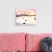 Boston Harbor | Watercolor Stadsgezicht Massachuse Canvas Afdruk (Insitu (Woonkamer))