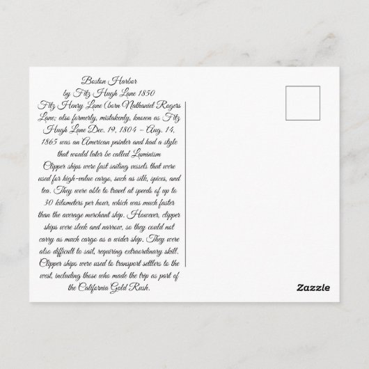Boston Harbour 1850 Briefkaart (Achterkant)