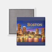 Boston Harbour at Night sms BOSTON Magneet (Voorkant / Achterkant)