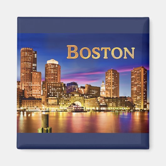 Boston Harbour at Night sms BOSTON Magneet (Voorkant)