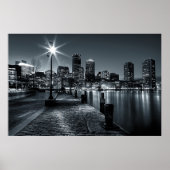 Boston Harbour B&W Night Poster (Voorkant)