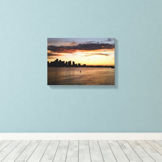 Boston Harbour bij zonsondergang Canvas Afdruk (Insitu (Houten vloer))
