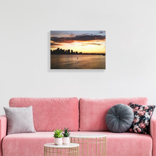 Boston Harbour bij zonsondergang Canvas Afdruk (Insitu (Woonkamer))