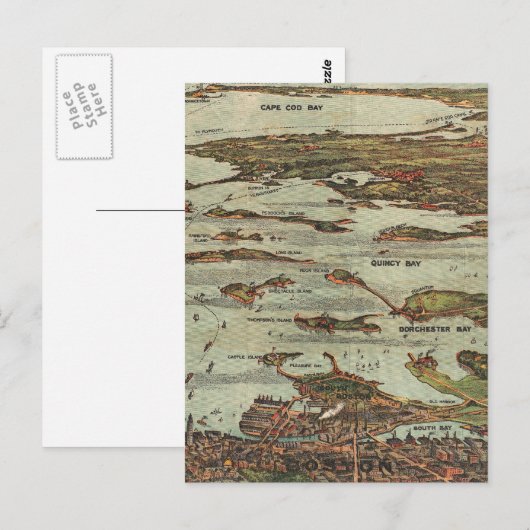 Boston Harbour Birdseye-uitzicht-kaart Briefkaart (Voorkant / Achterkant)