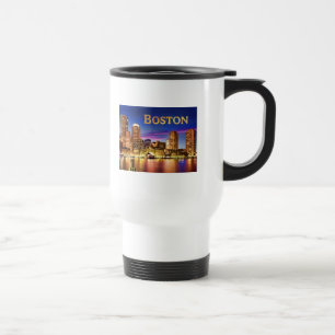 Boston Harbour in het 'Night text BOSTON' Reisbeker
