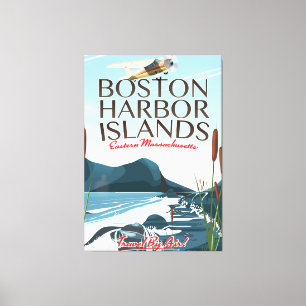 Boston Harbour Massachusetts Flight poster Canvas Afdruk