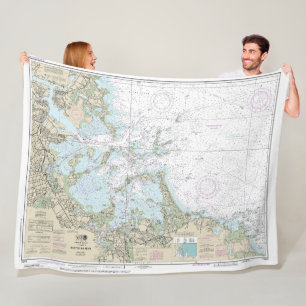 Boston Harbour Nautical Chart 13270 Fleece Deken