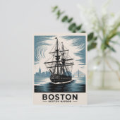Boston Harbour New England Retro Coastal Nautical Briefkaart (Staand voorkant)