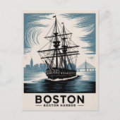 Boston Harbour New England Retro Coastal Nautical Briefkaart (Voorkant)