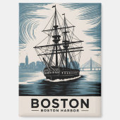 Boston Harbour Retro Illustratie Tall Ship Classic Magneet (Voorkant)