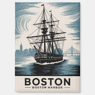 Boston Harbour Retro Illustratie Tall Ship Classic Magneet