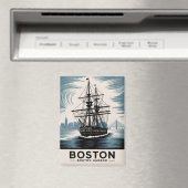 Boston Harbour Retro Illustratie Tall Ship Classic Magneet (Insitu (Vaatwasser))