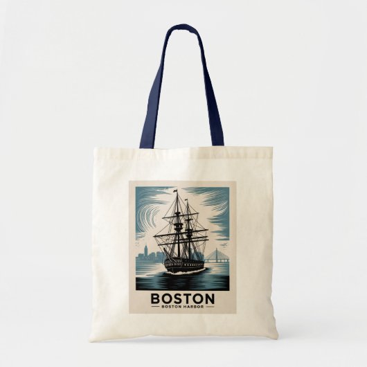 Boston Harbour Retro Tall Ship Classic Nautical Tote Bag (Voorkant)