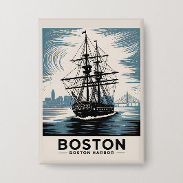 Boston Harbour Retro Tall Ship  Nautical Button