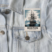Boston Harbour Retro Tall Ship  Nautical Button (Insitu)