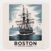 Boston Harbour Retro Tall Ship Nautical Vierkante Sticker (Voorkant)