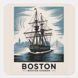 Boston Harbour Retro Tall Ship  Nautical Vierkante Sticker
