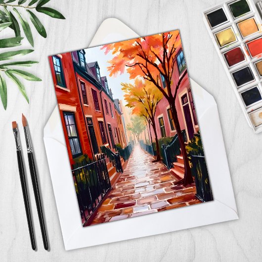 Boston Herfst Aquarel Beacon Hill Kaart