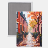 Boston Herfst Aquarel Beacon Hill Magneet (Voorkant / Achterkant)