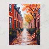 Boston Herfst Aquarel Beacon Hill Massachusetts Briefkaart (Voorkant)