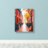 Boston Herfst Aquarel Beacon Hill Massachusetts Canvas Afdruk (Insitu (Houten vloer))
