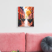 Boston Herfst Aquarel Beacon Hill Massachusetts Canvas Afdruk (Insitu (Woonkamer))
