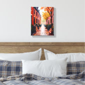 Boston Herfst Aquarel Beacon Hill Massachusetts Canvas Afdruk (Insitu (Slaapkamer))
