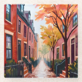 Boston Herfst Aquarel Beacon Hill Massachusetts Glazen Onderzetter