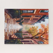 Boston Herfst Aquarel Beacon Hill Massachusetts Legpuzzel (Horizontaal)