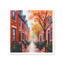 Boston Herfst Aquarel Beacon Hill Massachusetts