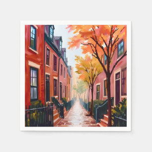 Boston Herfst Aquarel Beacon Hill Massachusetts Servet