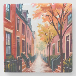 Boston Herfst Aquarel Beacon Hill Massachusetts Stenen Onderzetter
