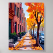 Boston Herfst Bladerval Watercolor Poster (Voorkant)