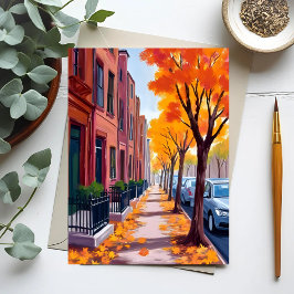 Boston Herfst Bladerval Waterverf Briefkaart